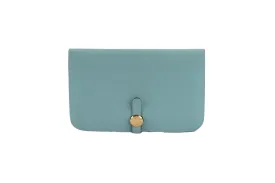 Hermes Dogon Duo Wallet, Blue Atoll Color, Togo Leather, Gold Hardware, Stamp T, with Pouch, no Dust Cover & Box