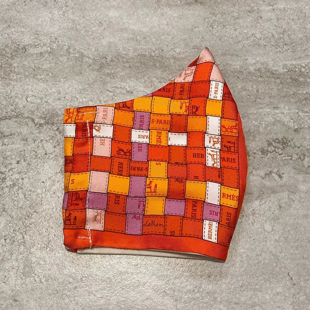 Hermes Orange Bolduc Au Carre Silk Scarf Face Mask