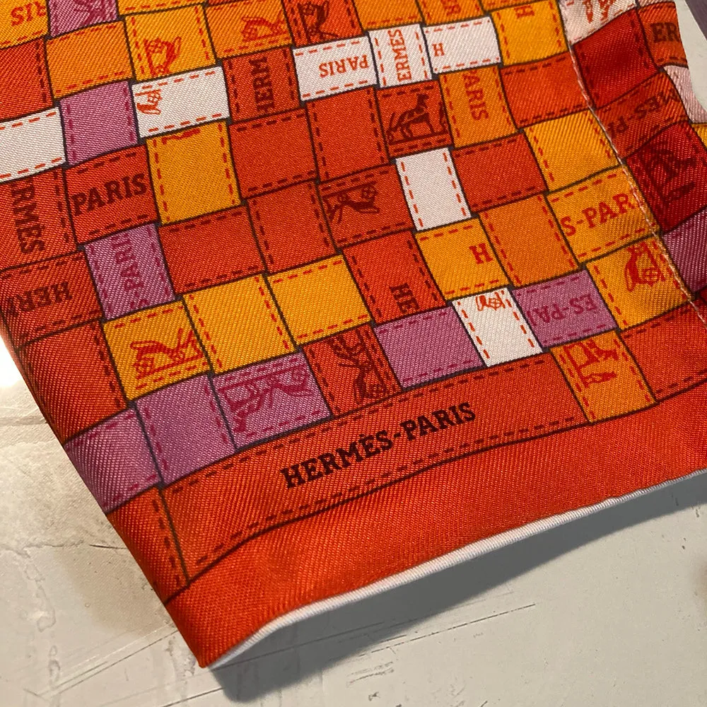 Hermes Orange Bolduc Au Carre Silk Scarf Face Mask