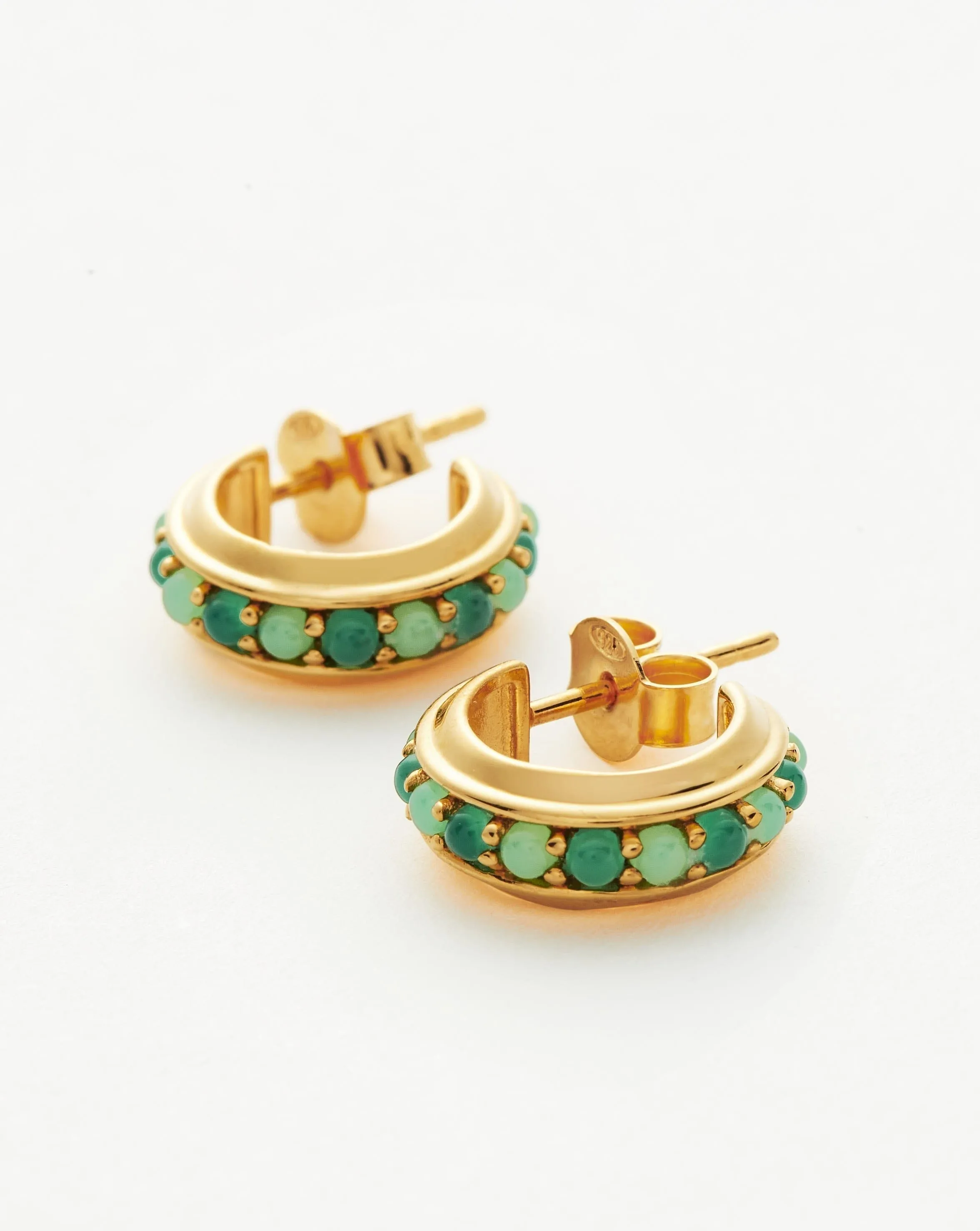 Hot Rox Gemstone Small Hoop Earrings | 18k Gold Vermeil/Green Onyx & Chalcedony