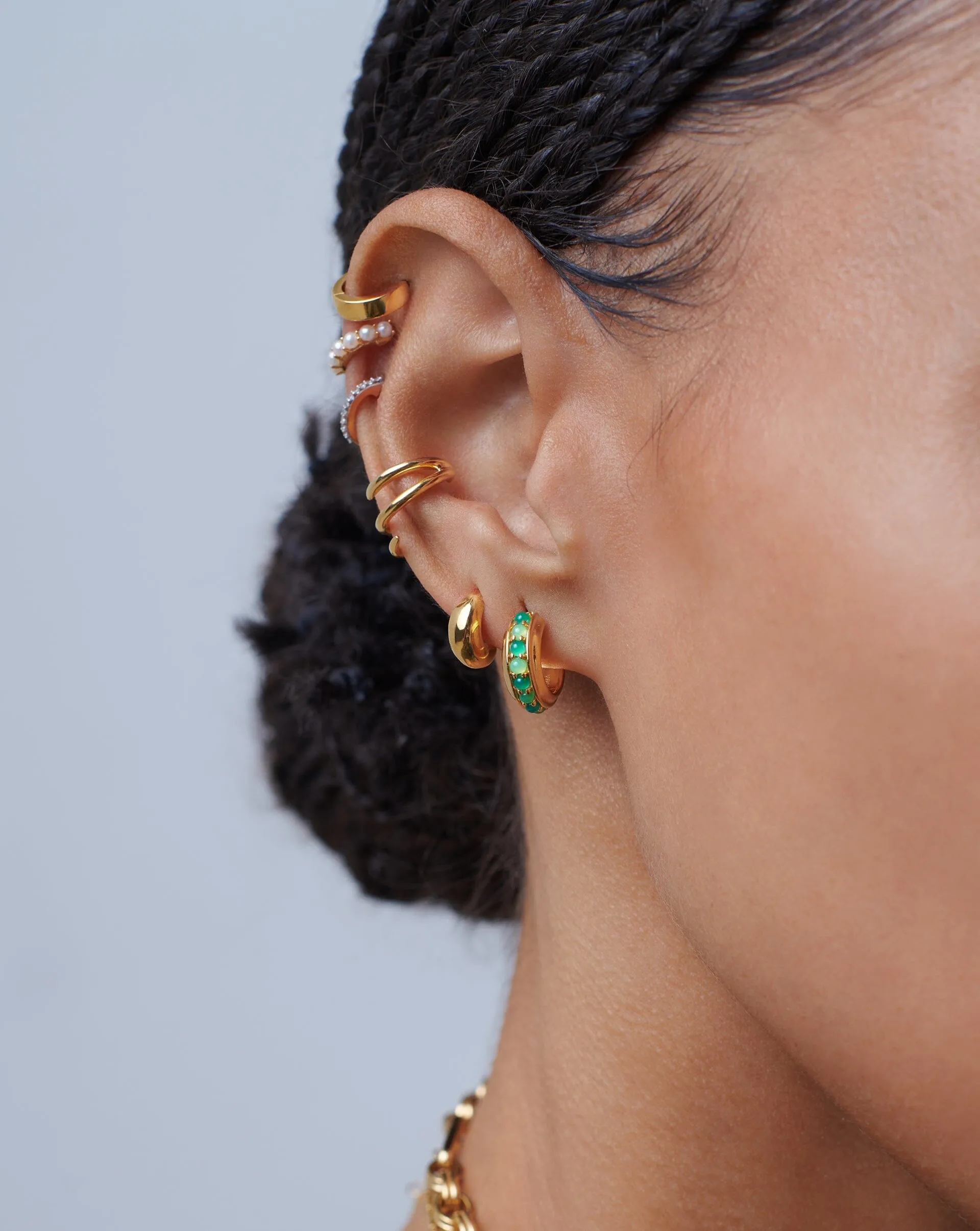 Hot Rox Gemstone Small Hoop Earrings | 18k Gold Vermeil/Green Onyx & Chalcedony