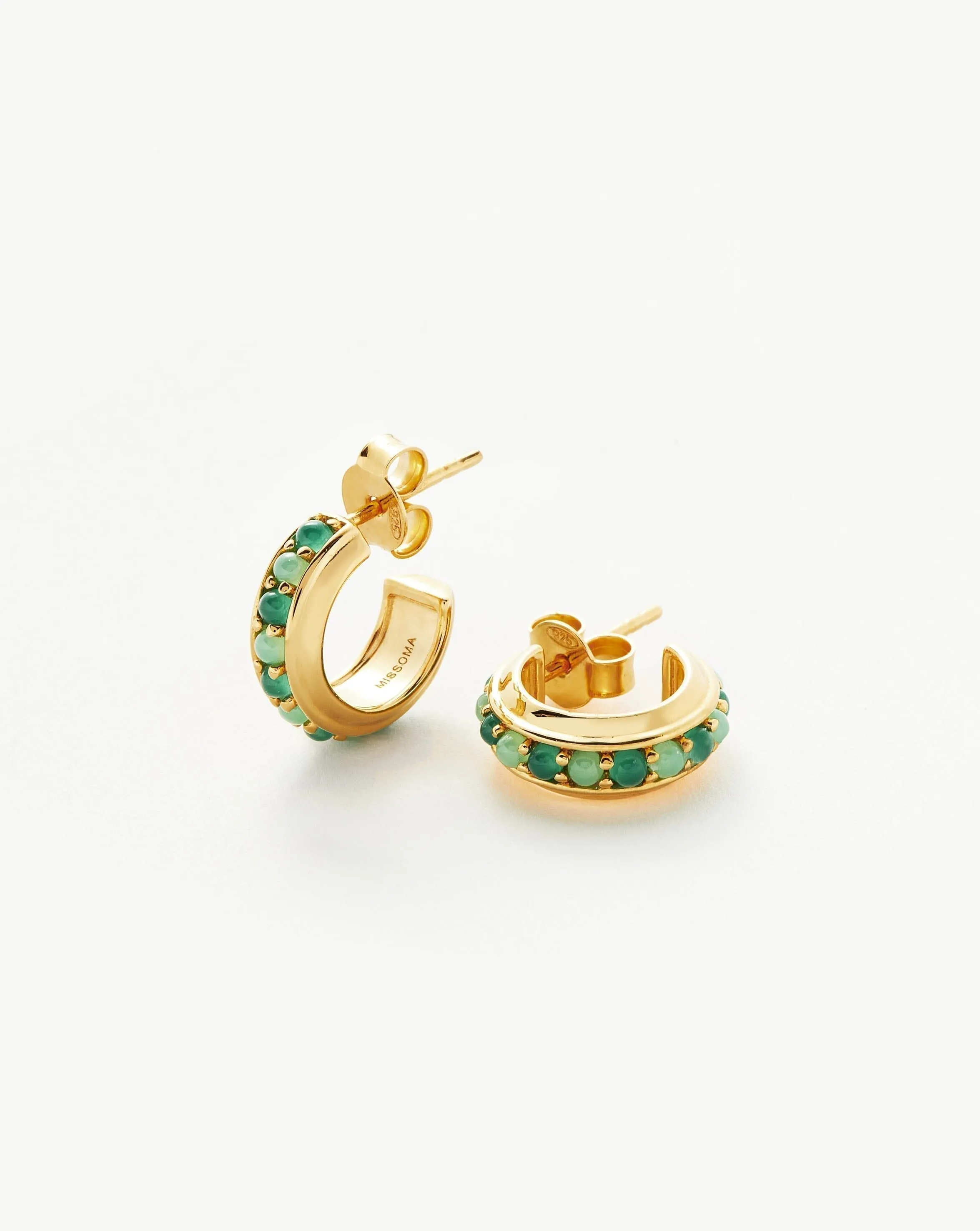 Hot Rox Gemstone Small Hoop Earrings | 18k Gold Vermeil/Green Onyx & Chalcedony