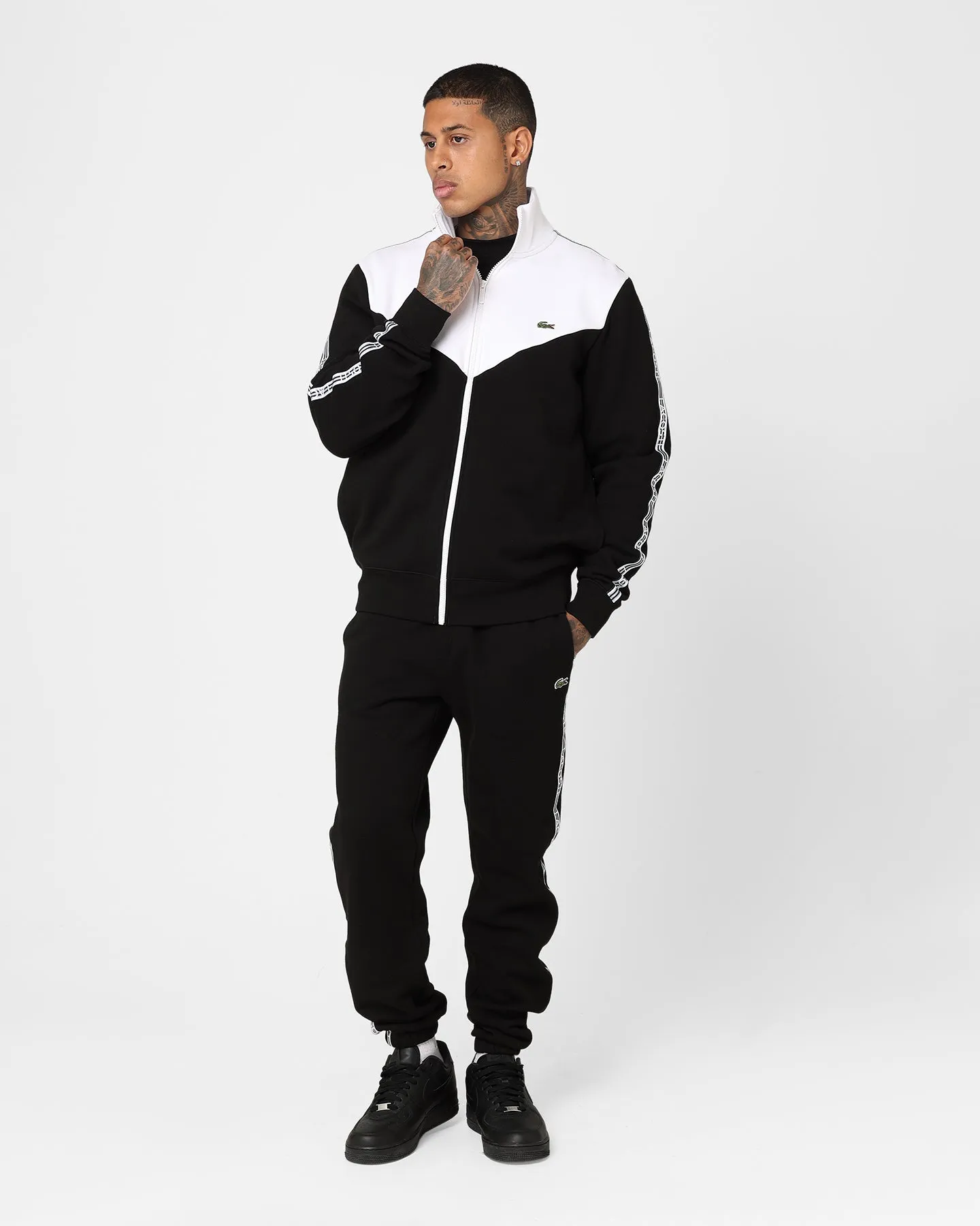 Lacoste Logo Tape Fleece Track Jacket Black/White