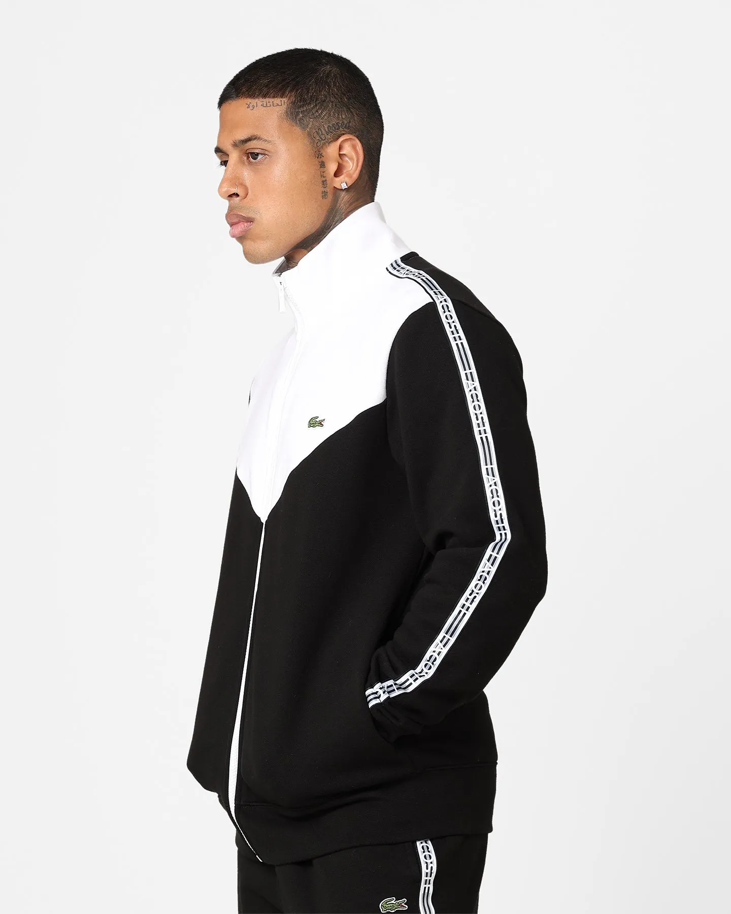 Lacoste Logo Tape Fleece Track Jacket Black/White