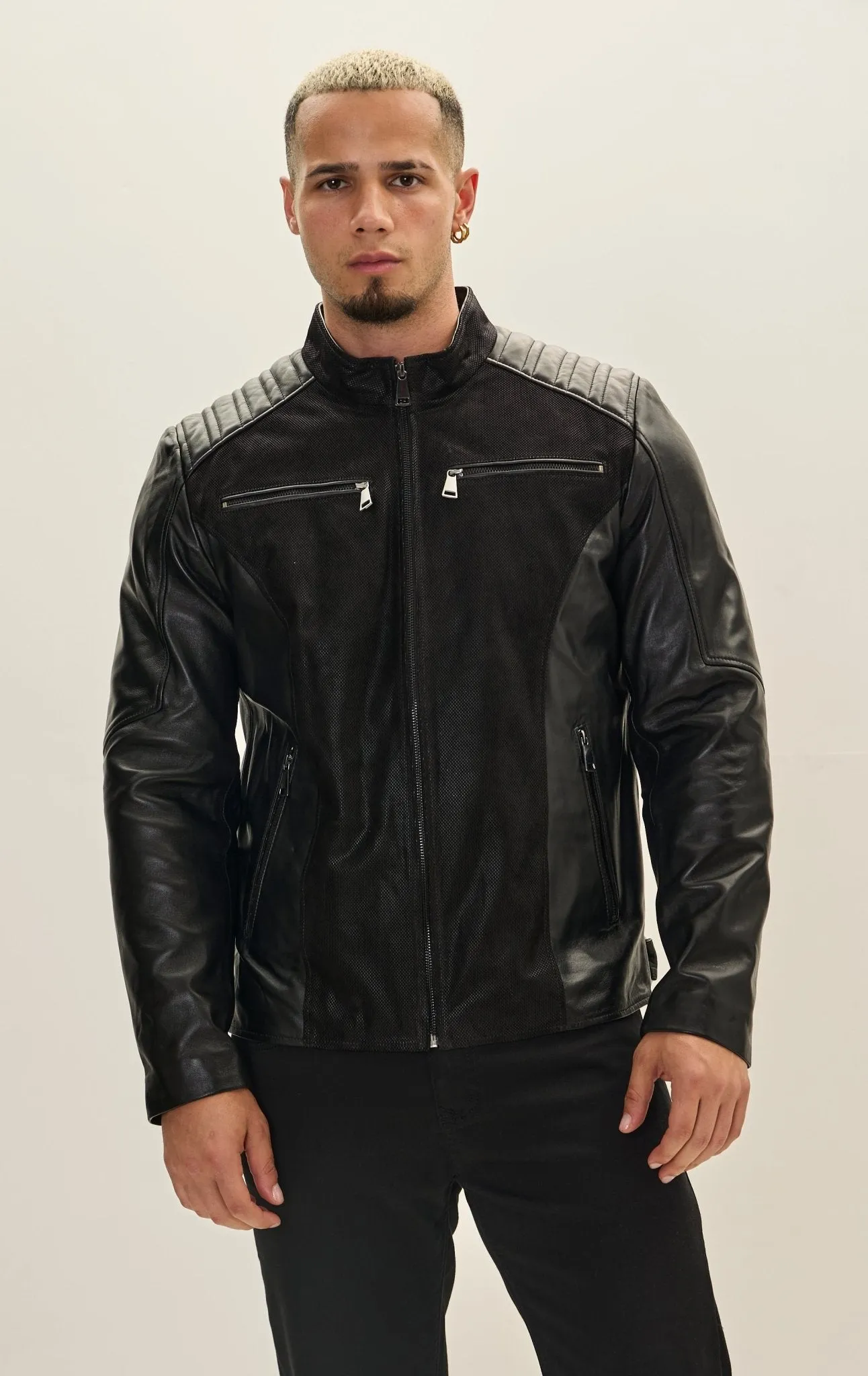 Leather Bomber Jacket - Black Suede