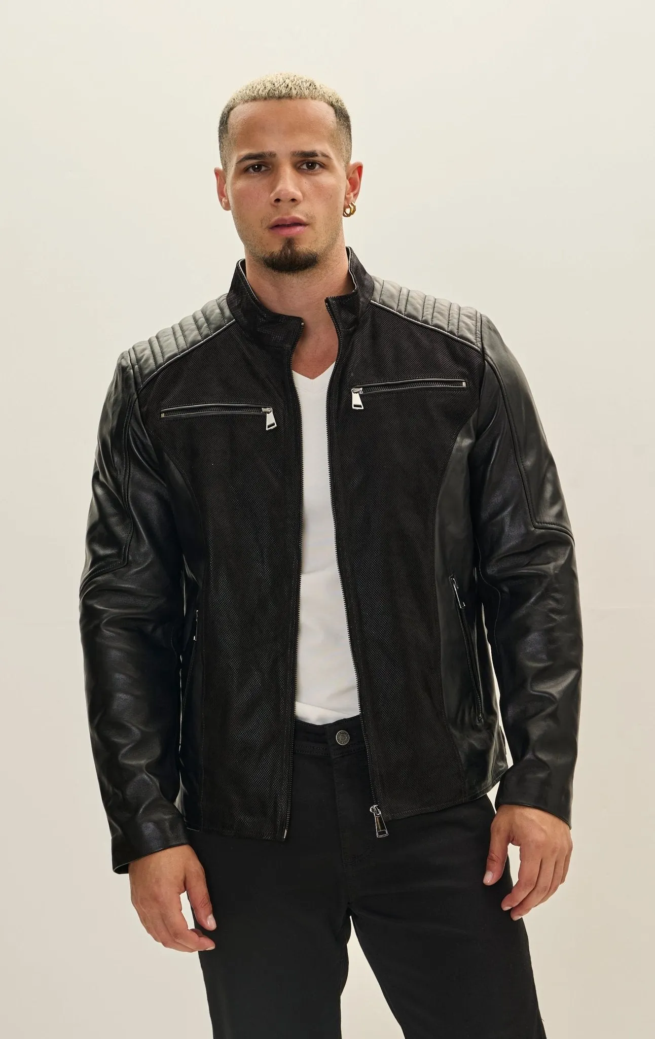 Leather Bomber Jacket - Black Suede