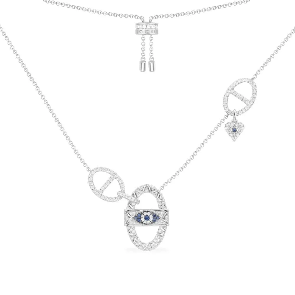 Lucky Eye Adjustable Necklace - White Silver