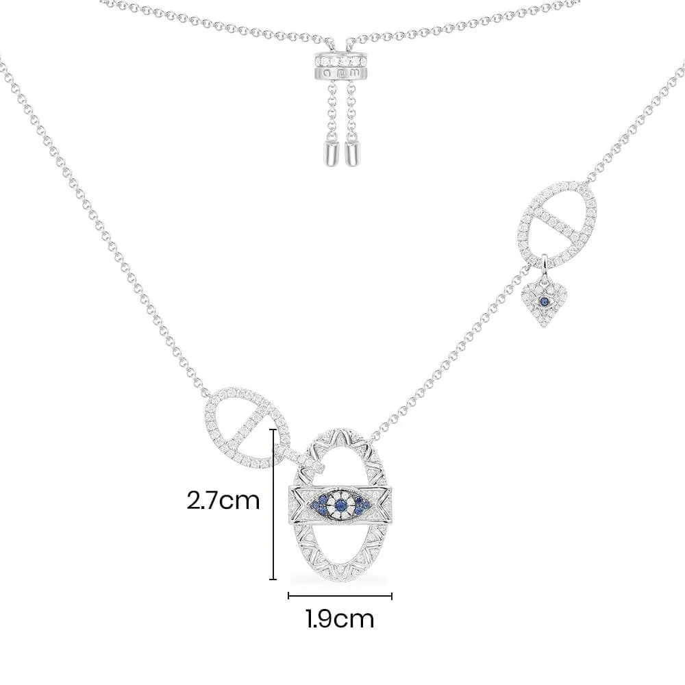 Lucky Eye Adjustable Necklace - White Silver