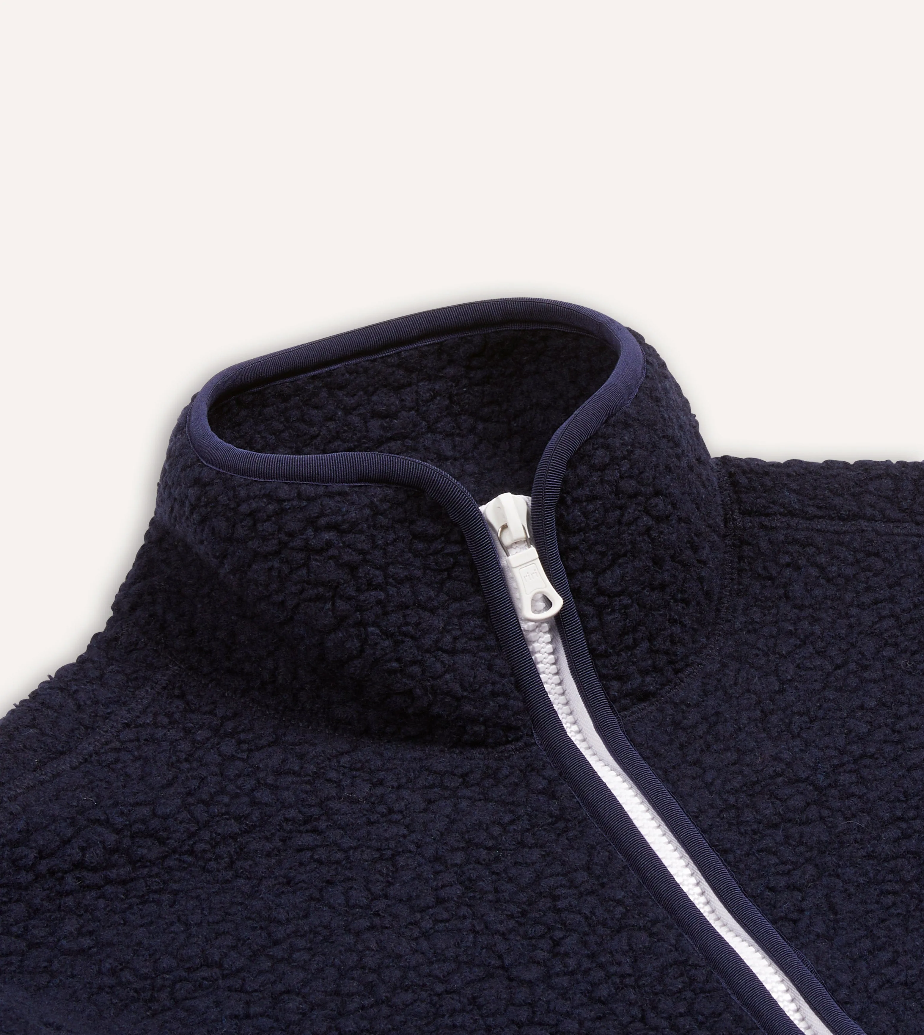 Navy Boucle Wool Zip Fleece Jacket