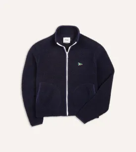 Navy Boucle Wool Zip Fleece Jacket