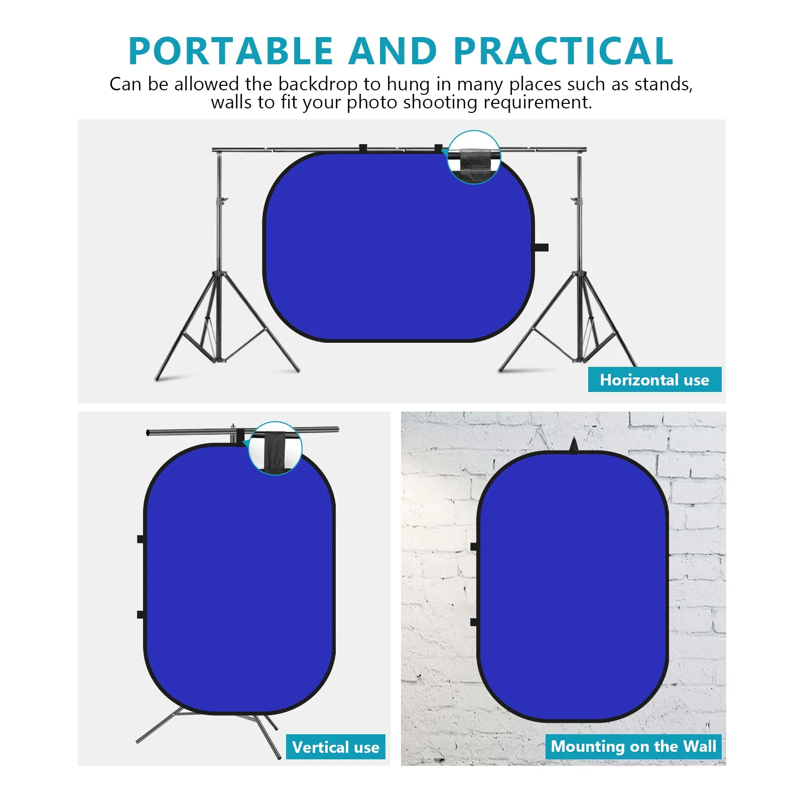 NEEWER 1.5x2M / 5x7FT 2-in-1 Collapsible Backdrop (Blue&Grey)