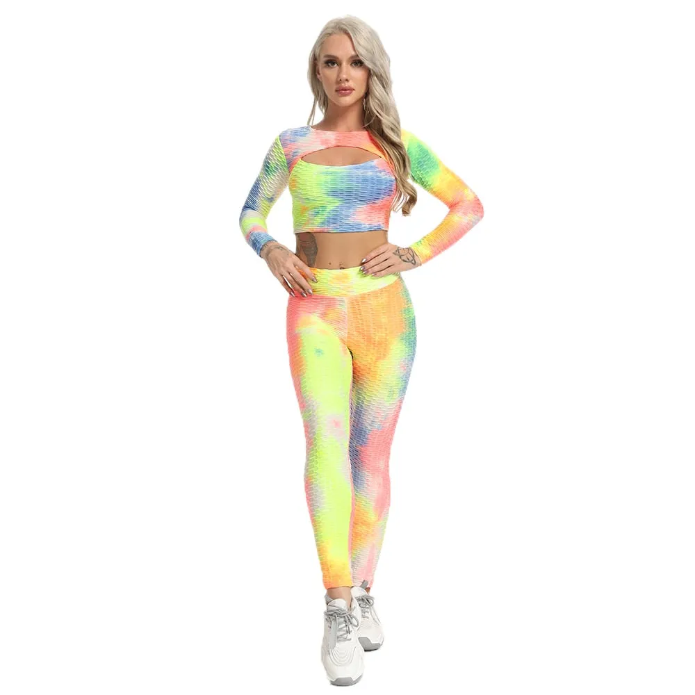 NEW Print Women Yoga Sets fitness sportswear Gym Clothing Track Suit High