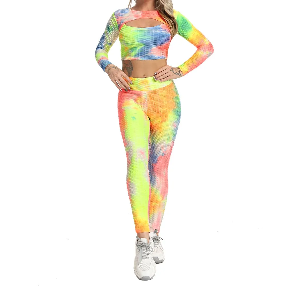 NEW Print Women Yoga Sets fitness sportswear Gym Clothing Track Suit High