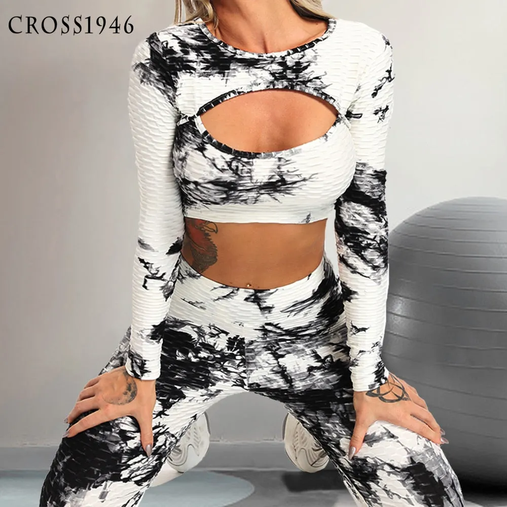 NEW Print Women Yoga Sets fitness sportswear Gym Clothing Track Suit High