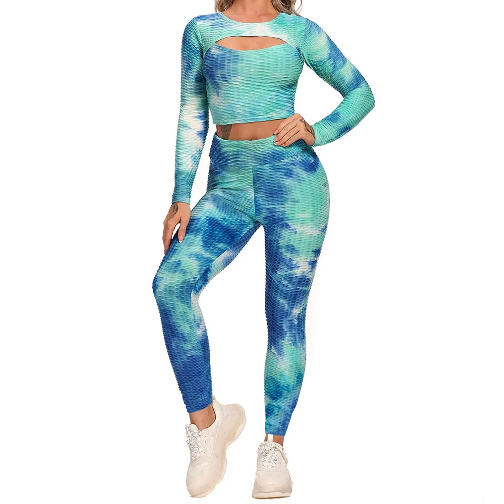 NEW Print Women Yoga Sets fitness sportswear Gym Clothing Track Suit High