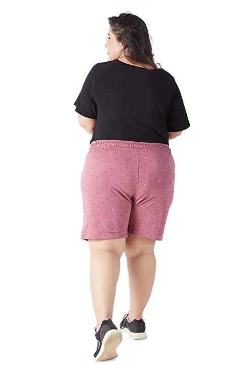 Plus Size Cotton Shorts For Women - Printed Bermuda - Mauve