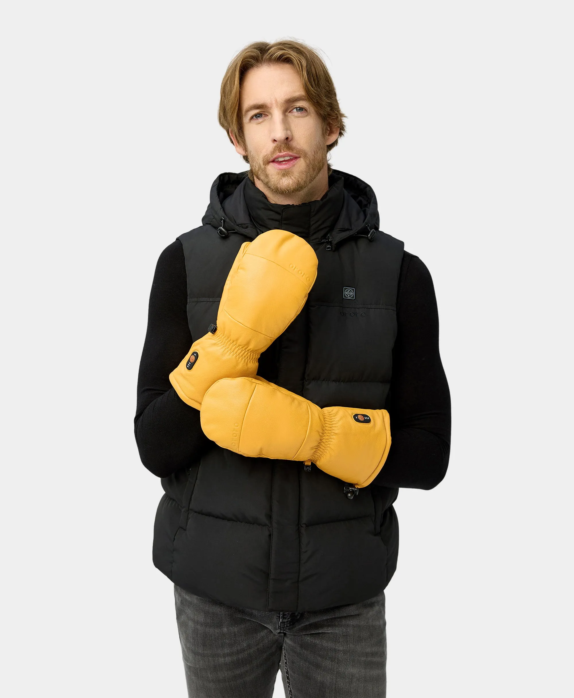 "Duluth" Unisex Heated Leather Chopper Mittens - Yellow