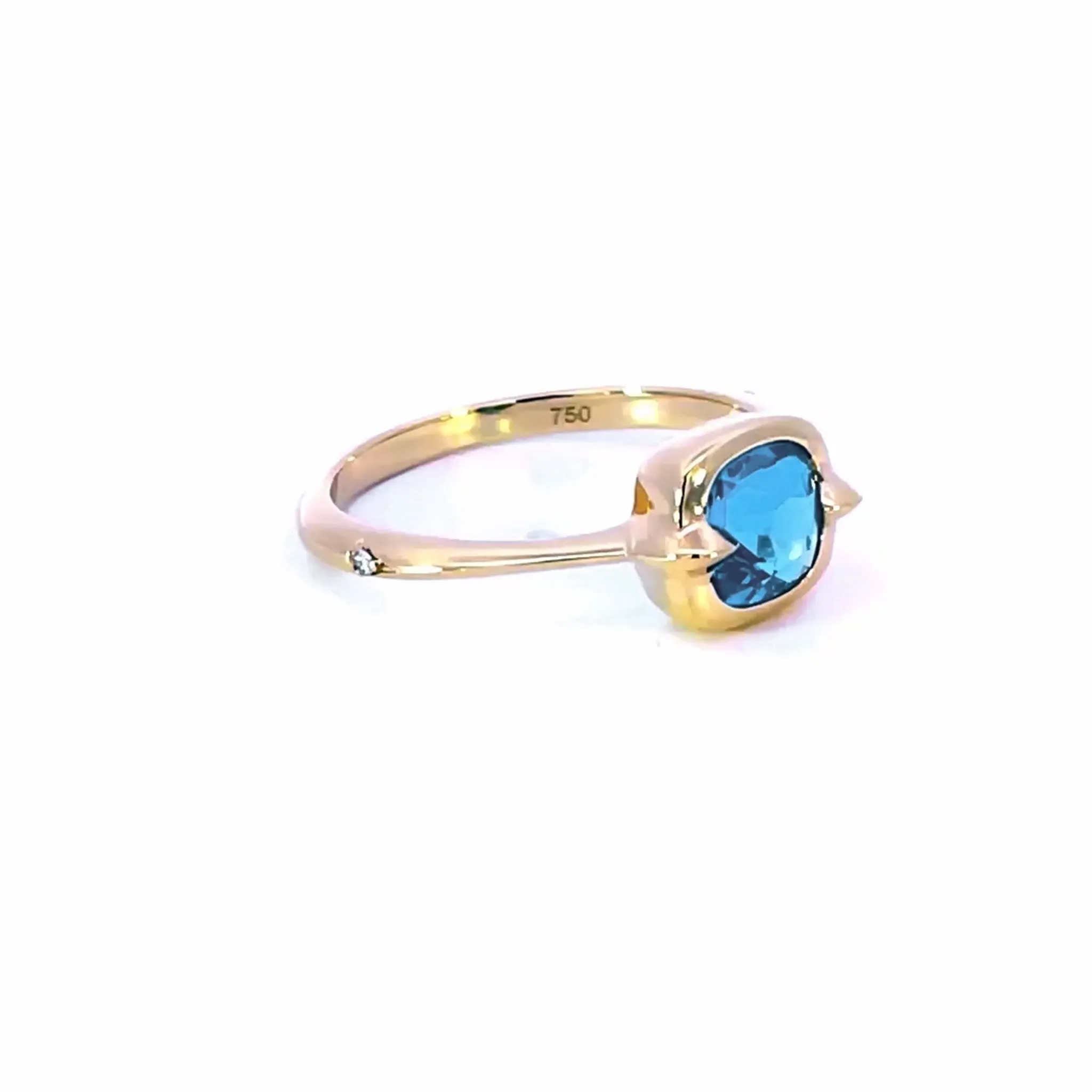 "Points North" Cushion London Blue Topaz Ring with Diamonds