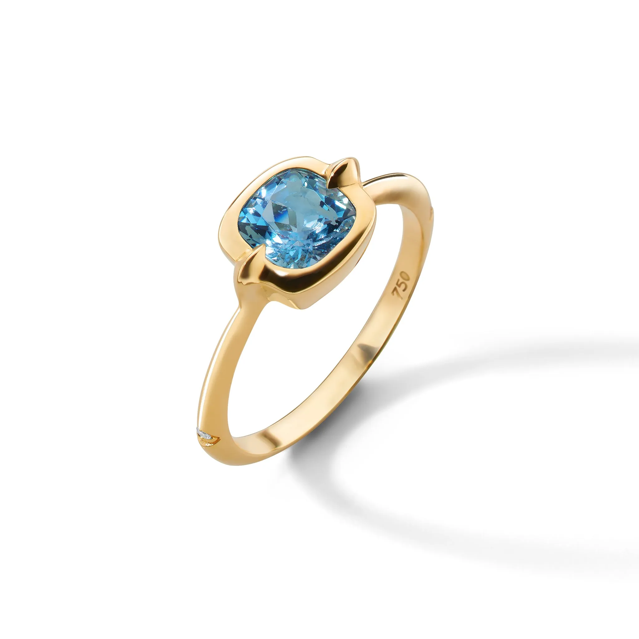 "Points North" Cushion London Blue Topaz Ring with Diamonds