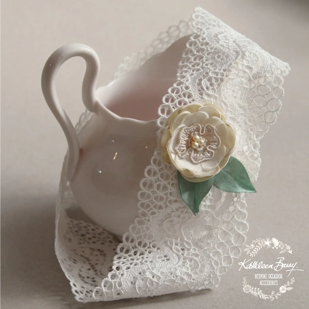 Sasha Garter Flower detail in Cream and Green - Color options available