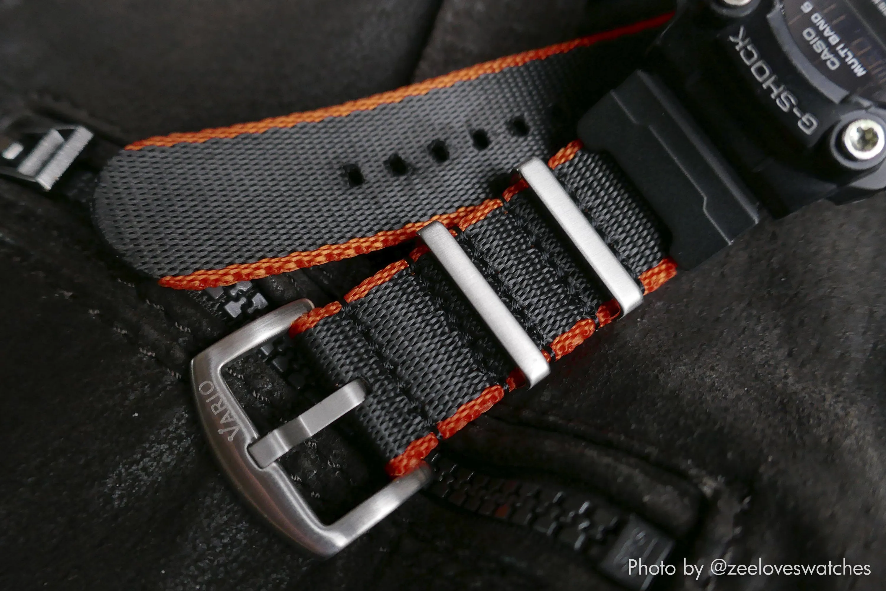 Seat Belt Black / Fire Edge Watch Strap with G-Shock Compatible Adapter and Spring Bar Tool