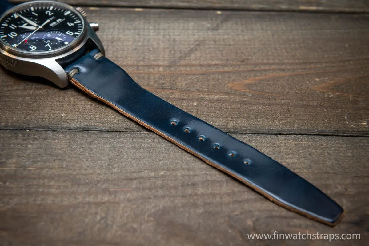 Shell Cordovan watch strap, Leather watch band, Pilot model, Handmade in Finland