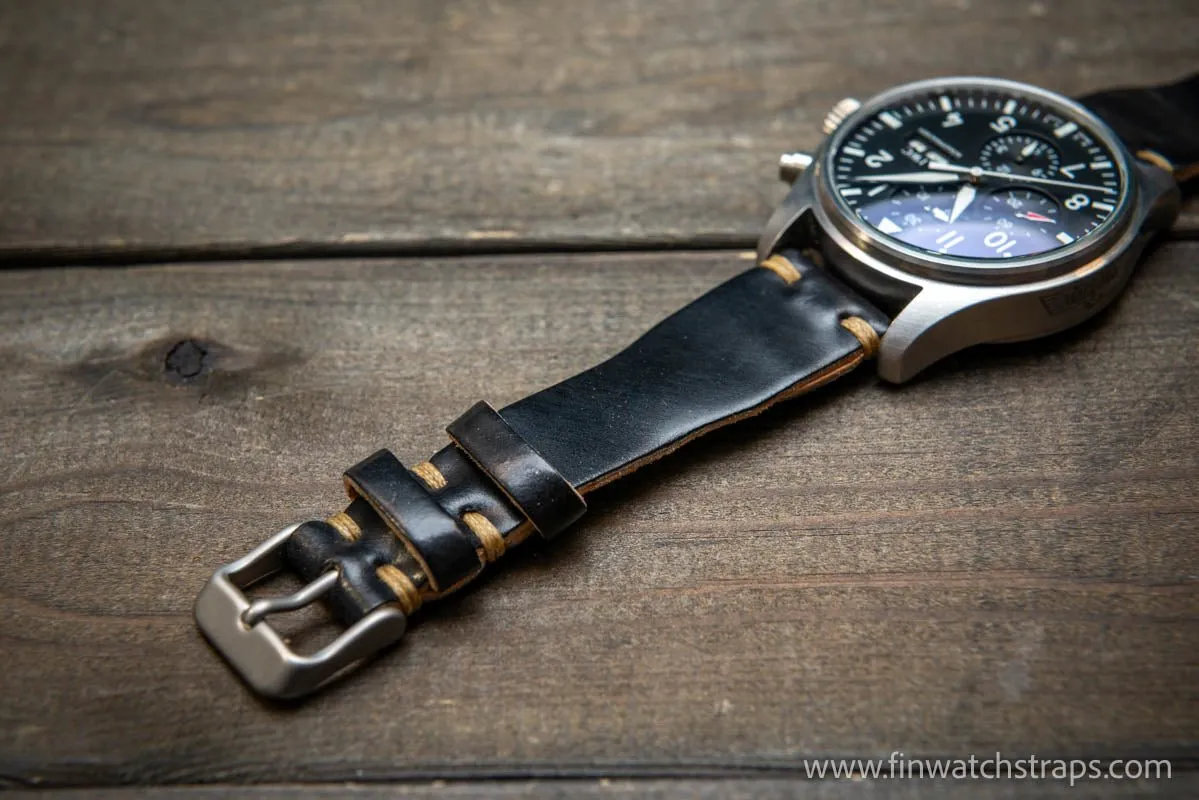 Shell Cordovan watch strap, Leather watch band, Pilot model, Handmade in Finland