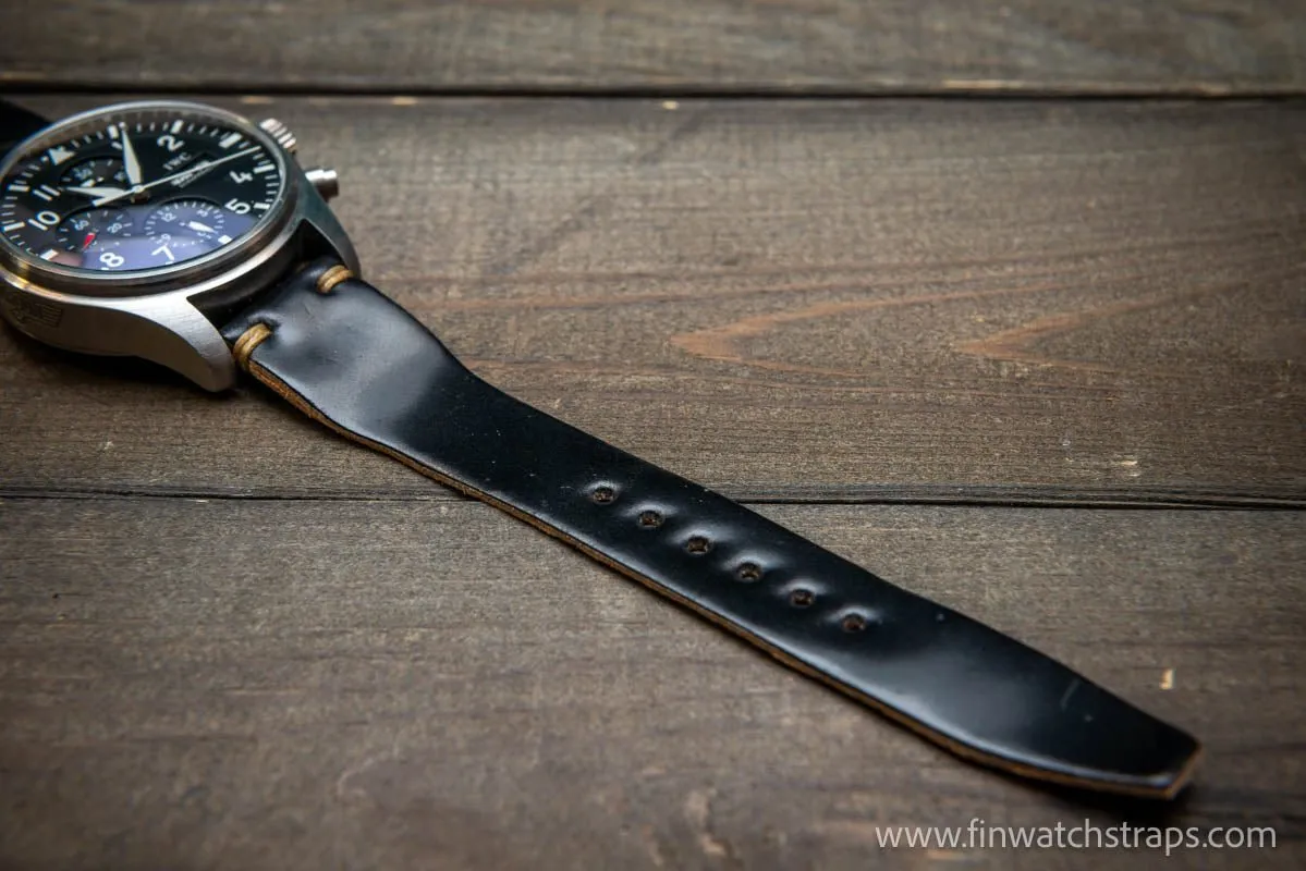 Shell Cordovan watch strap, Leather watch band, Pilot model, Handmade in Finland