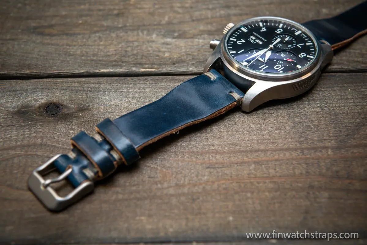 Shell Cordovan watch strap, Leather watch band, Pilot model, Handmade in Finland