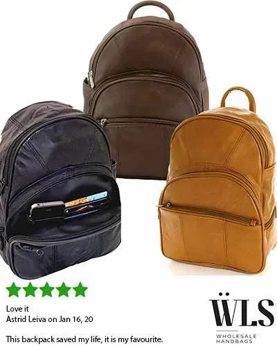 Sling Strap Multiple Pockets Organizer Leather Backpack