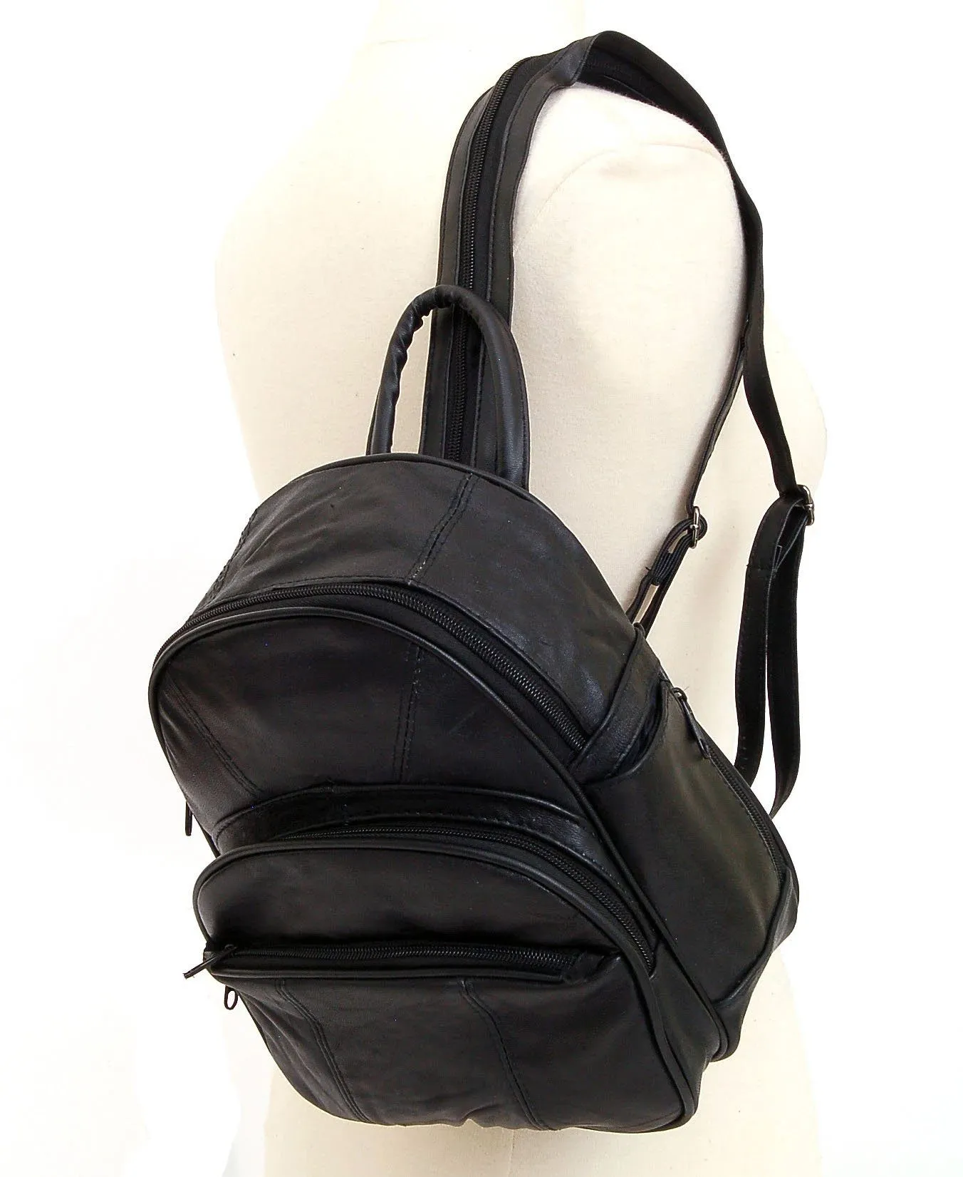 Sling Strap Multiple Pockets Organizer Leather Backpack