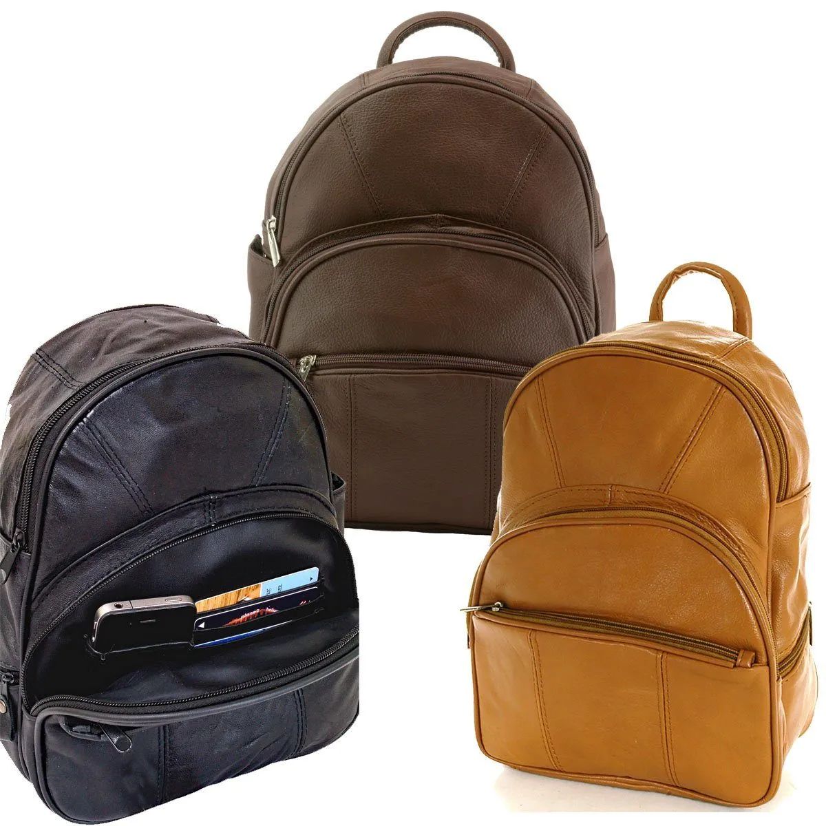 Sling Strap Multiple Pockets Organizer Leather Backpack