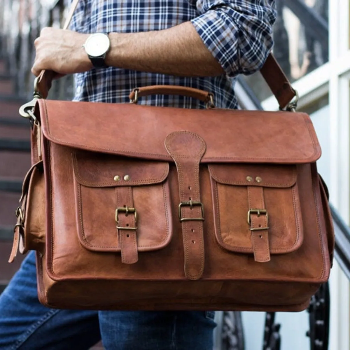 The Old Town - Vintage Leather Saddle Bag Briefcase