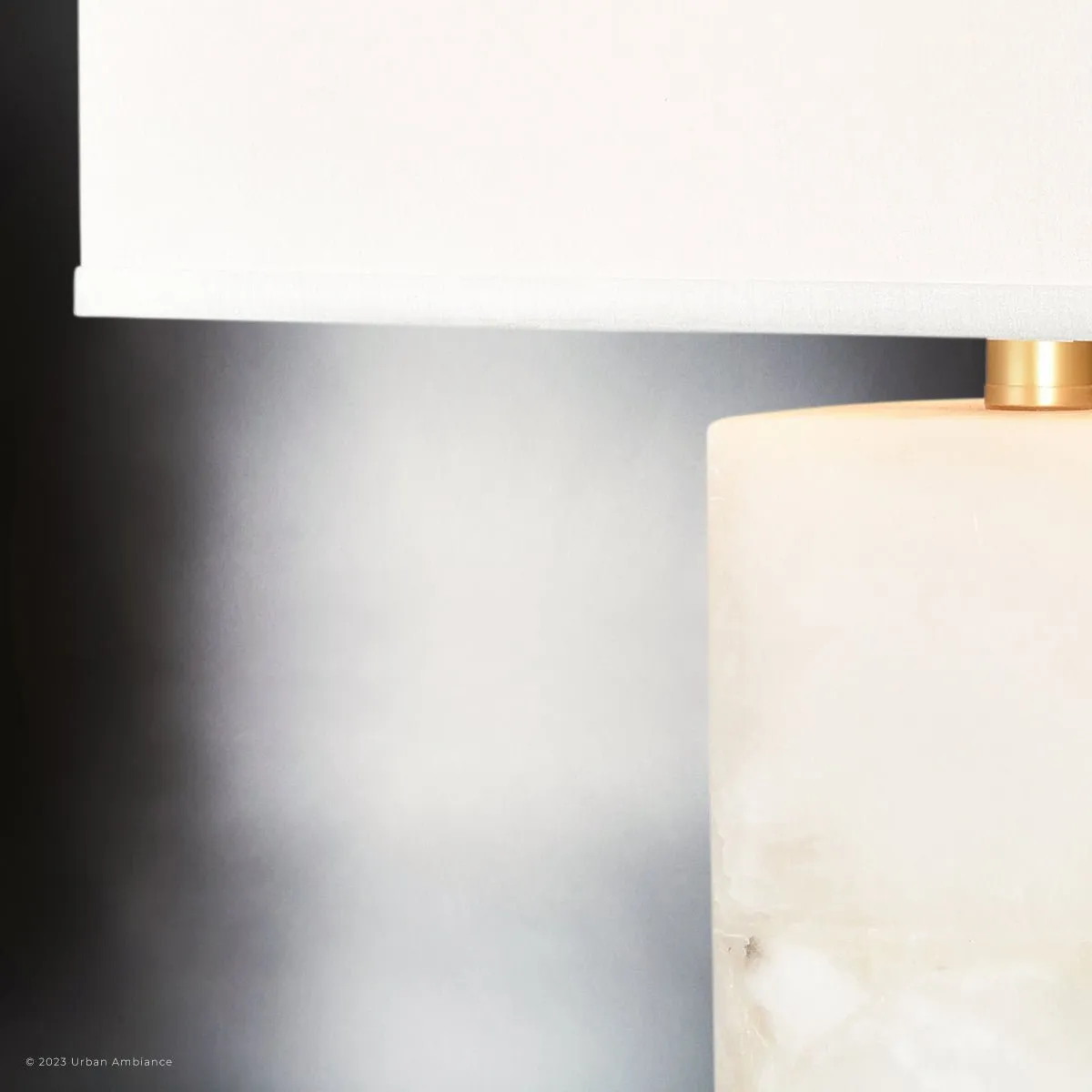 UEX7720 Glam Table Lamp 16''W x 9''D x 27''H, White Stone and Gold Leaf Finish, Fairfield Collection