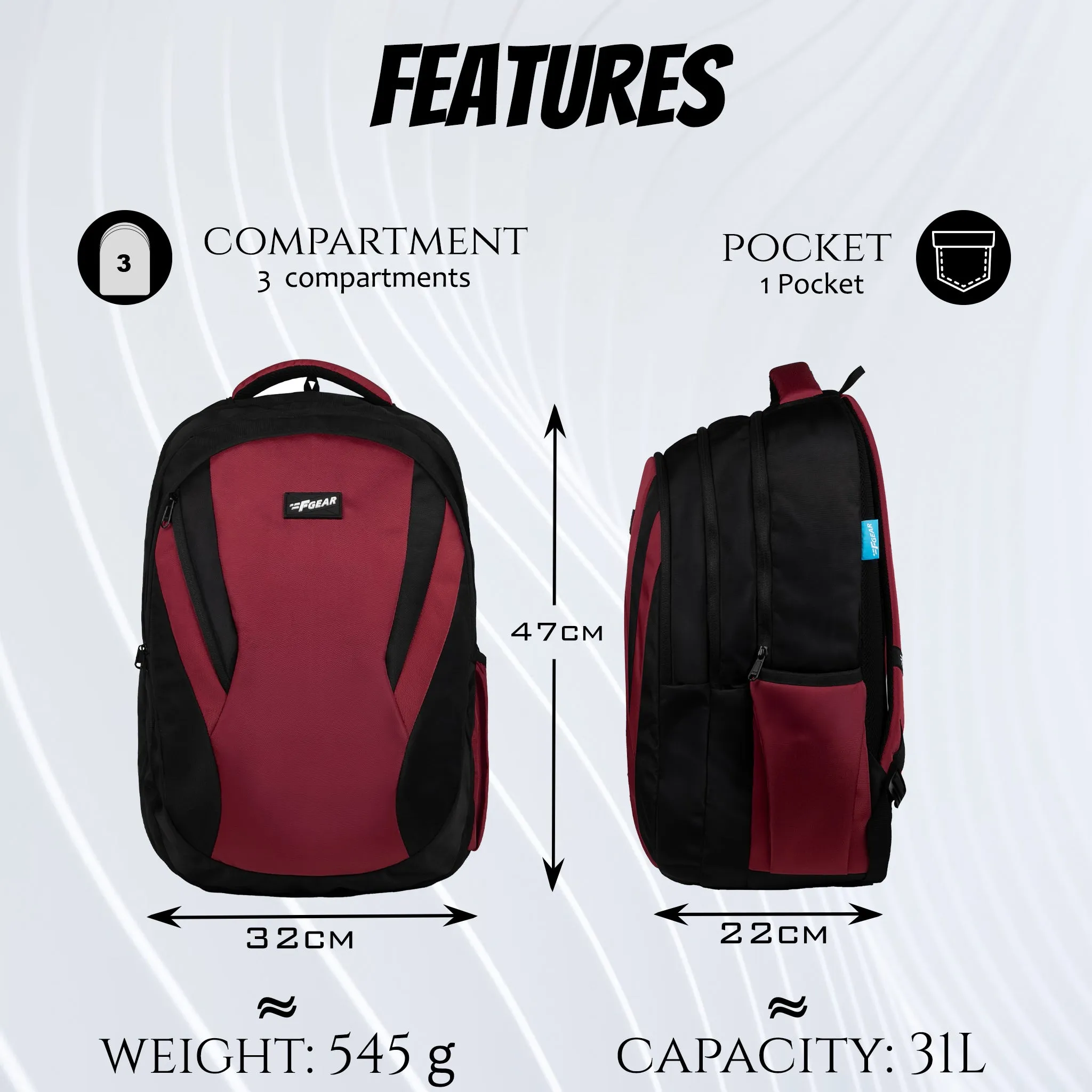 Vern 31L Black Maroon Backpack