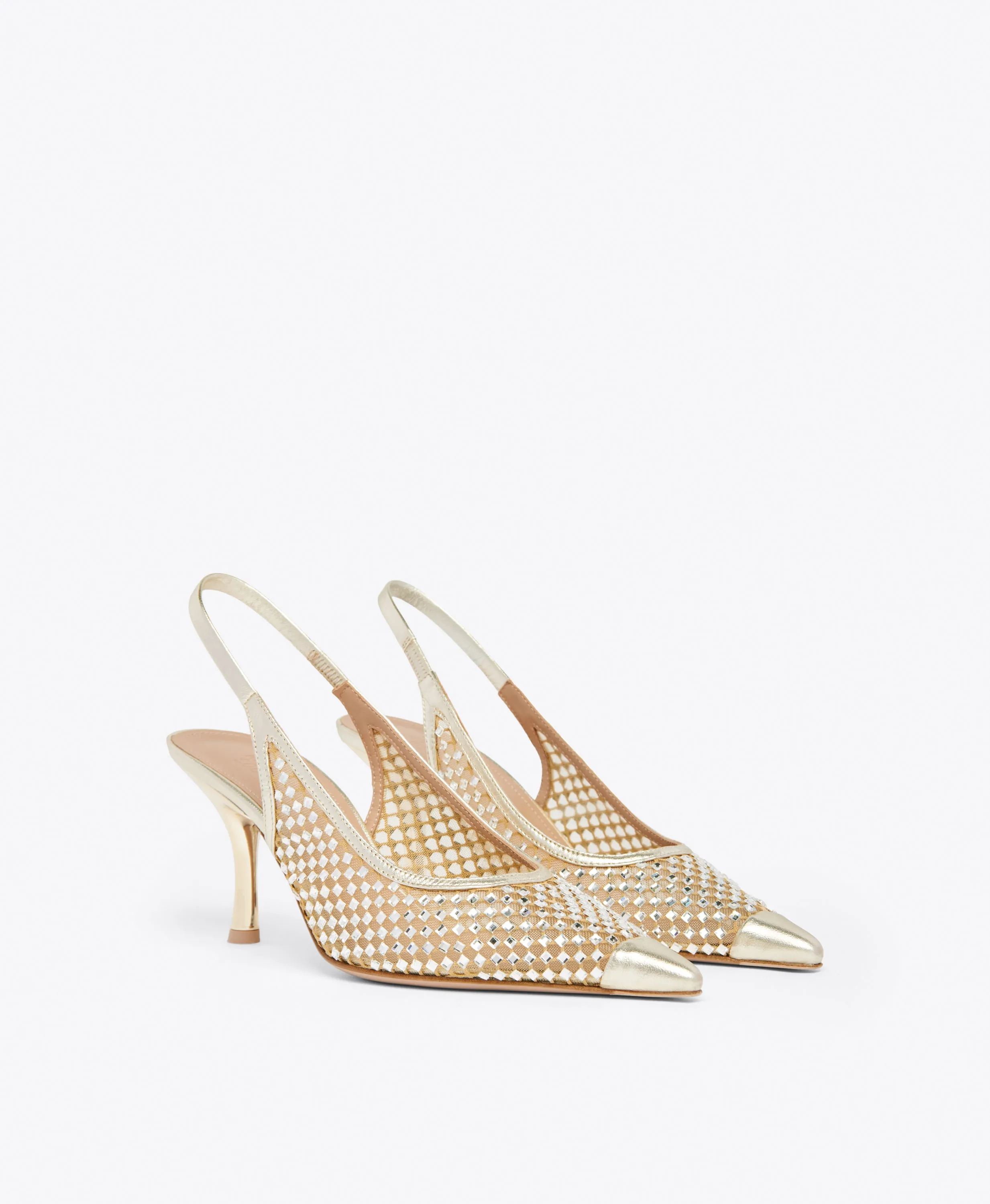 Vesper 70 Gold Crystal Leather Slingbacks