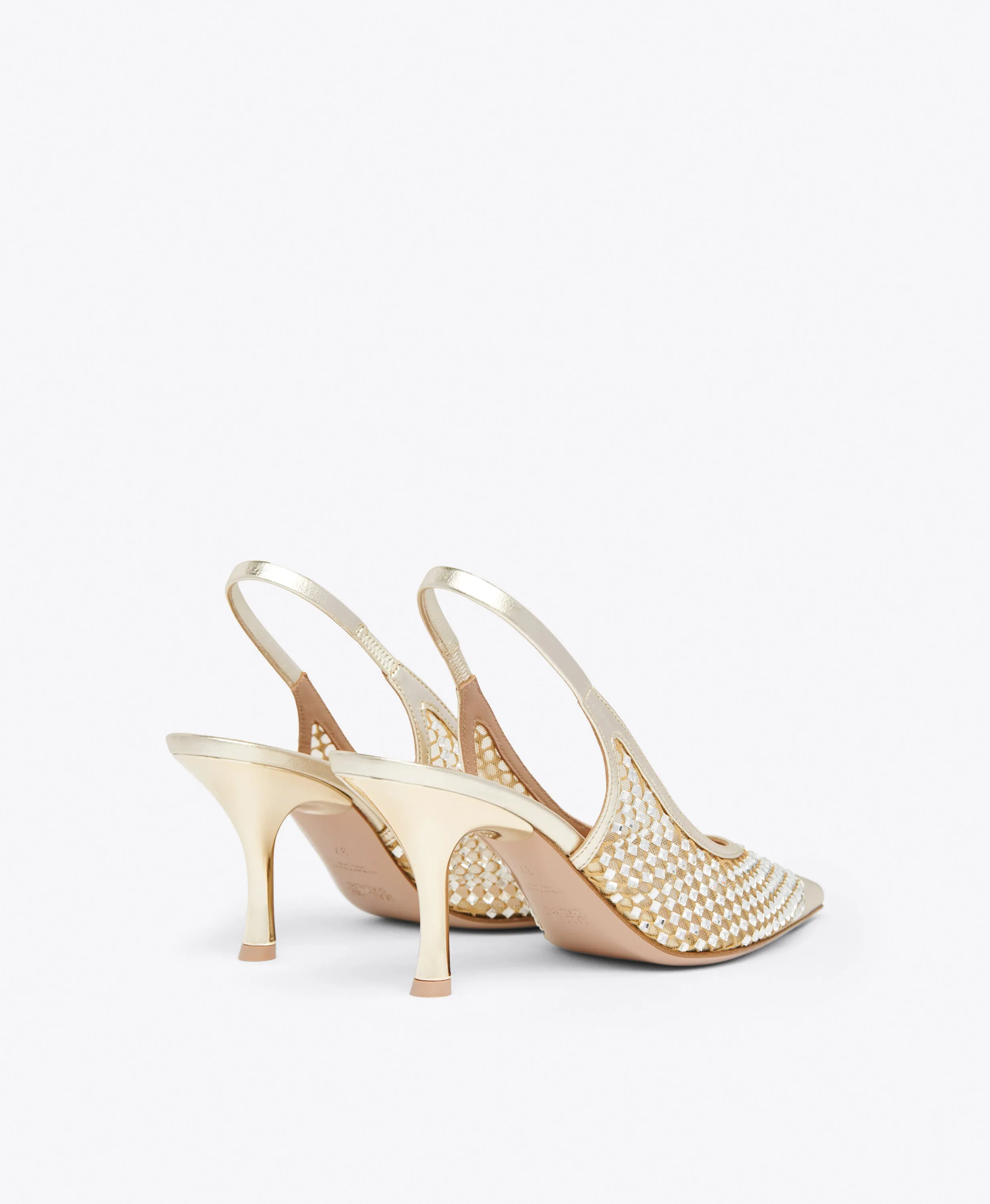 Vesper 70 Gold Crystal Leather Slingbacks