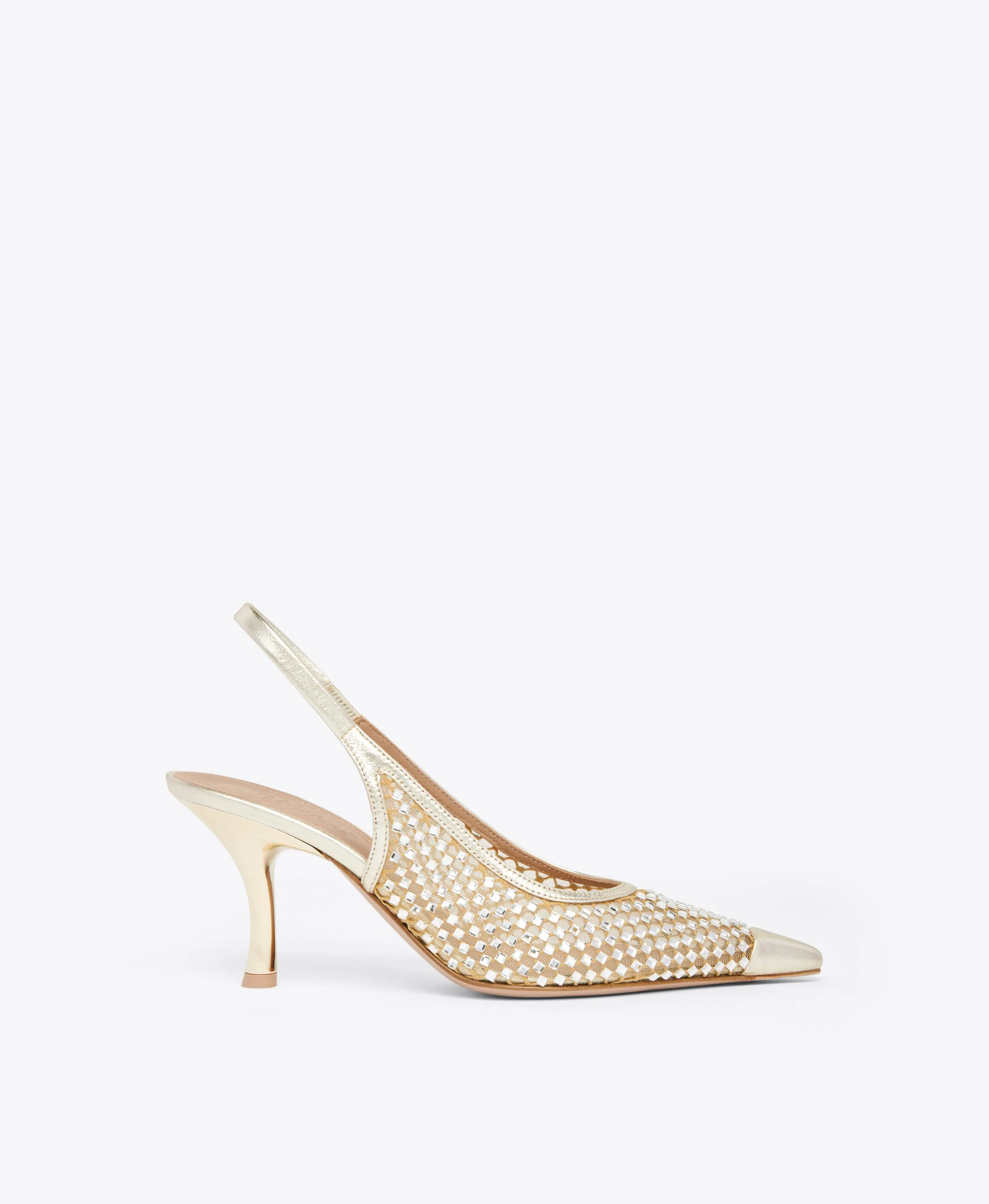 Vesper 70 Gold Crystal Leather Slingbacks