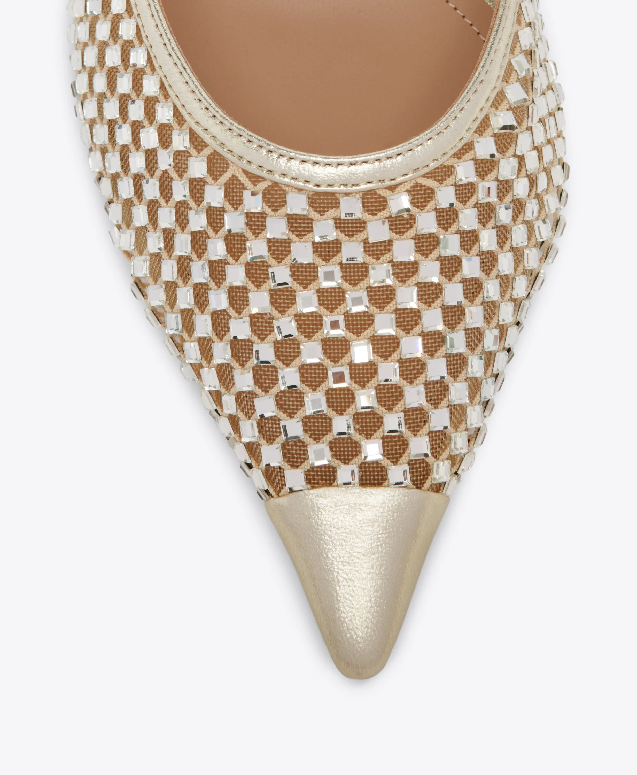 Vesper 70 Gold Crystal Leather Slingbacks